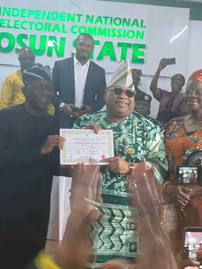 Adeleke Receives Certificate of Return, Announces ₦500m Support Fund for Election Violence Victims