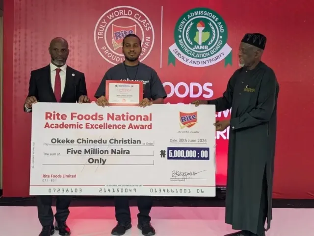 2025 JAMB top scorer receives ₦5 million Star Prize from Rite Foods